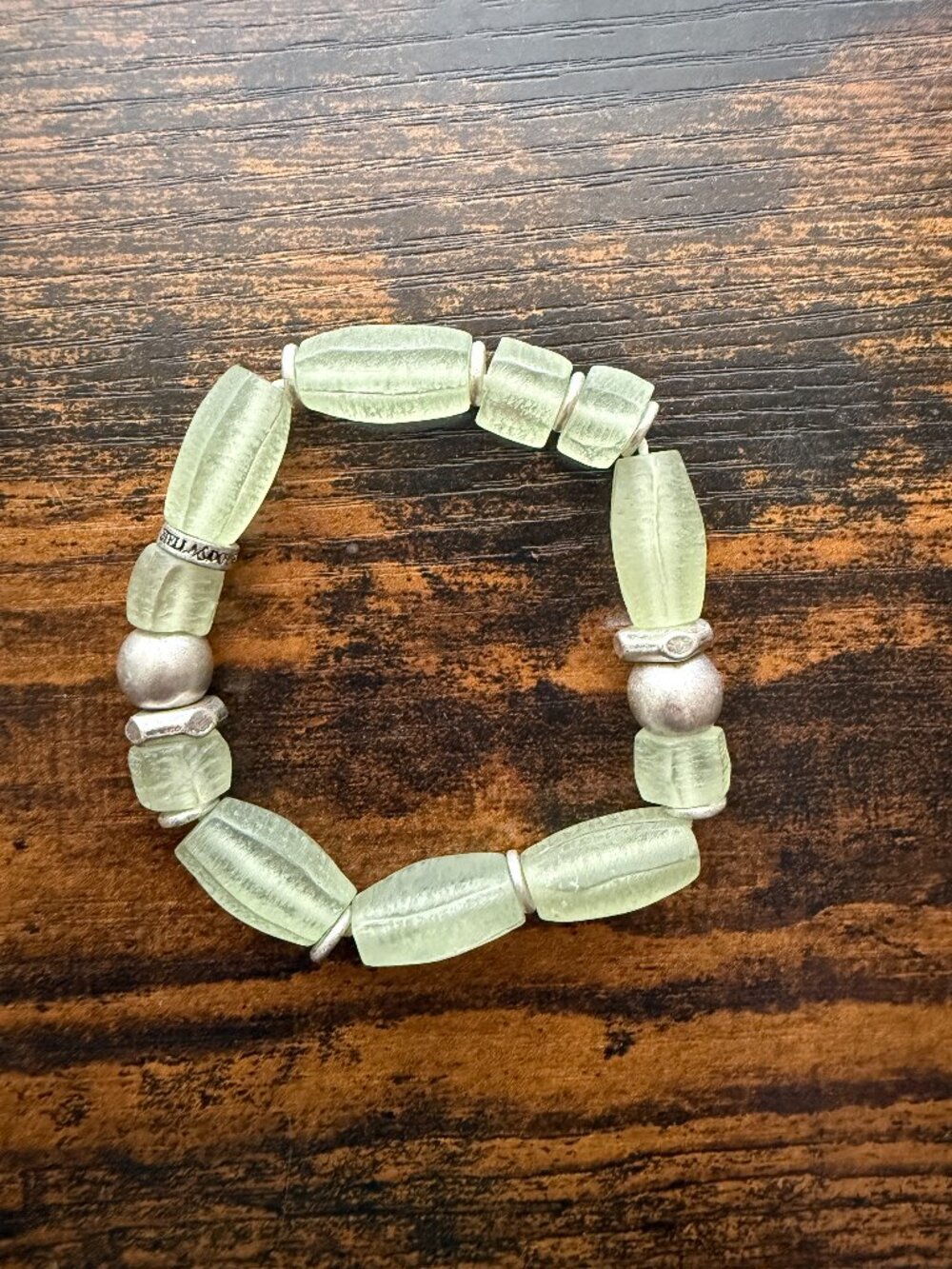 Stella Dot Brix Stretch Bracelet Mint Green Glass Style Beads Silver Spacers